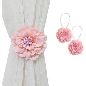 قطعتان من القماش الكبير على شكل زهرة مغناطيسية للستائر المزخرفة بحبل تعليق على الطراز الريفي الأمريكي لغرفة الفتيات (وردي) in Kuwait