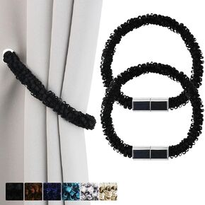 2 Pack Magnetic Curtain Tiebacks Elastic Rope Tie Backs Handmade Decorative Curtain Holdbacks Magnetic Window Treatment Holdbacks Upgrade Style, Beige