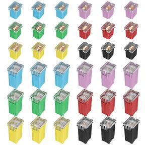 Joinfworld 36Pcs Jcase Fuse Assortment Kit Automotive Low Profile Box Shaped Micro Cartridge Fuses(20A, 30A, 40A, 50A, 60A, 80A) for Ford Chevy/GM Nissan and Toyota Pickup Trucks Cars SUVs