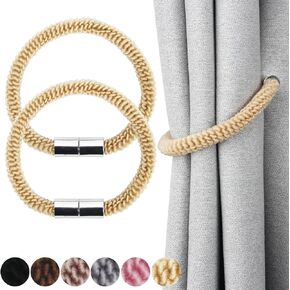 Curtain Tiebacks Magnetic Elastic Curtain Tie Backs Rope Outdoor Window Treatment Holdbacks Curtain Holders for Drapes (2, Beige)
