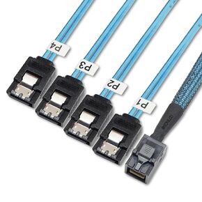 Internal HD Mini SAS Cable SFF-8643 to 4 SATA Digital Black Cord (1 Cable, 1 M / 3.2 Feet)
