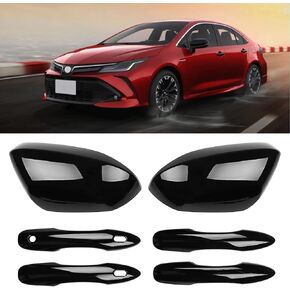 sportuli Black Side Mirror Covers and Handle Caps Replace for 2020 2021 2022 2023 Toyota Corolla Accessories, with Smart Key Holes