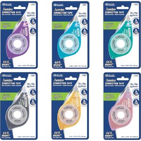 BAZIC Correction Tape w/Two Way Applicator White Out, Jumbo 5 mm x 394", Easy to Use for Instant Corrections White Out for Office School, 6-Pack