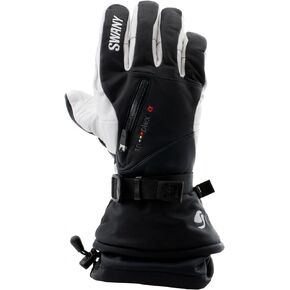 Swany Men's X-Calibur Sports Insulated Warm Durable Breathable Flexible Waterproof Leather Winter Ski Gloves, Black/Silver White, Large
