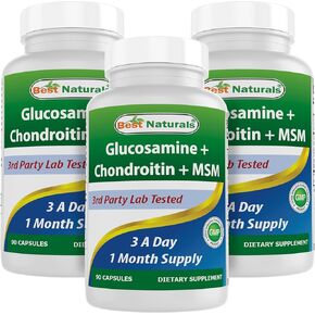 Best Naturals, Glucosamine Chondroitin MSM Supplements, 2600 mg per Serving, 90 Capsules (90 Count (Pack of 3))