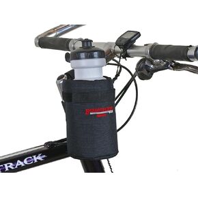 Shasta Black - Insulated Bike Water Bottle Holder w/ 20 oz. BPA Free Bottle - Two Point Bicycle Frame & Handlebar Attachment w/Belt Loop No Screws Hardware Required Cycling