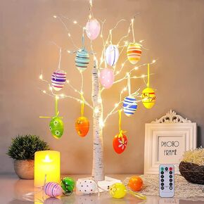 MCEAST Easter Decoration 1.8 Feet 55 Light Birch Tree Lighted Battery Operated Timer Tabletop Decorations Include 16 Pieces Random Style Easter Egg Ornament for Spring Party Home Decor