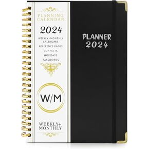 مخطط 2024 - مخطط 2024، يناير 2024 - ديسمبر 2024، مخطط شهري أسبوعي مقاس 8.7 × 6.3 بوصة مع علامات تبويب، غلاف مقوى، ورق سميك، ربط بسلك مزدوج، منظم تقويم جدول الأعمال للرجال والنساء، أسود in Kuwait