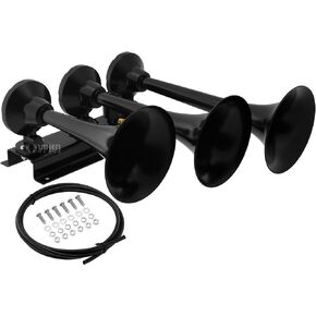 Vixen Horns Train Horn for Truck/Car. 3 Air Horn Black Heavy Duty Trumpets. Super Loud dB. Fits 12v Vehicles like Semi/Pickup/Jeep/RV/SUV VXH3418B
