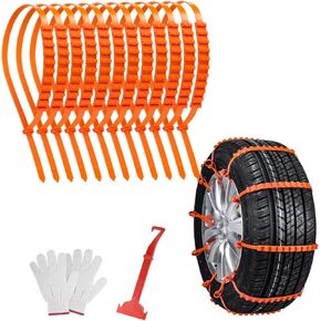 12 قطعة من سلاسل الثلج القابلة لإعادة الاستخدام، سلاسل الإطارات العالمية المضادة للانزلاق في حالات الطوارئ تناسب معظم السيارات، السيدان، سيارات الدفع الرباعي، الشاحنات، البرتقالية in Kuwait