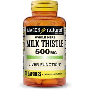 MASON NATURAL Milk Thistle 500 mg - Support Healthy Liver Function, Cleanse and Detox, Herbal Dietary Supplement, 60 Capsules