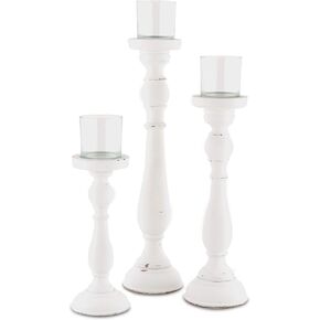 Weddingstar Shabby Chic Spindle White Candle Holder Set, 10 1/2'', 14 1/2'', 18 1/2'' (H)