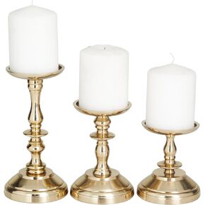 Deco 79 Aluminum Pillar Candle Holder, Set of 3 8", 6", 5" H, Gold