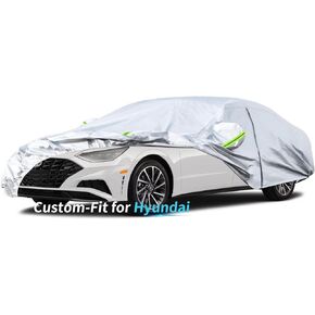 Custom-Fit for Hyundai Car Cover, 7 Layers Car Cover Waterproof All Weather for Automobiles, Outdoor Full Cover Rain Sun UV Protection with Zipper (for Hyundai Elantra)