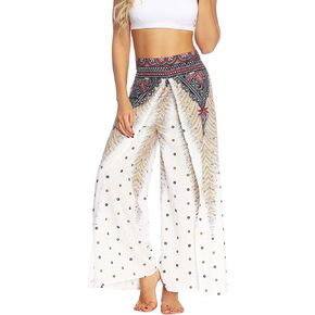 Lu's Chic Women's Boho Pants Wide Leg Palazzo Slit Yoga Workout Palazzo Hippie Beach Pants