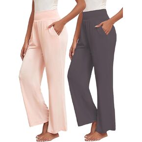 Aranmei 2 Pack Women's Casual Loose Wide Leg Pants Yoga Sweatpants Comfy High Waist Sports Athletic Lounge Pants with Pockets