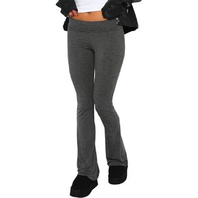 Women Skinny Flare Pants Fold Over Low Waist Bootcut Yoga Pants Y2k Bell Bottom Leggings Lounge Streetwear