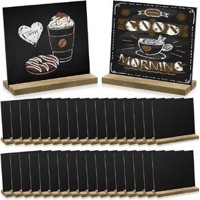 Queekay 36 Pcs Mini Chalkboard Signs with Stand 5 x 6 Inch Wooden Tabletop Chalkboard Sign Vintage Chalk Board Sign Decorative Chalkboard for Food Signs Table Numbers Message Boards Party Supplies