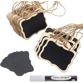 ONUPGO 20 Pack Chalkboard Tags with Liquid Chalk Marker, Mini Erasable Chalkboards with Hanging String, Wooden Mini Chalkboard Signs, Hanging Chalkboard Labels, Price Tags, Message Tags in Kuwait