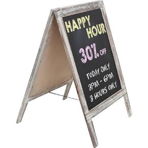 MyGift 30 Inch Tall Standing Vintage White Wood Dual Sided Sidewalk Chalkboard Sign, Freestanding A-Frame Easel with Double Side Erasable Message Board
