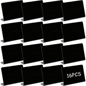 16PCS Acrylic Mini Chalkboard Sign - Small Chalkboard Table Tent Sign, Black Tag Board, Reusable Table Marker for Weddings Birthdays Buffets Bakeries Message Boards Food Tents