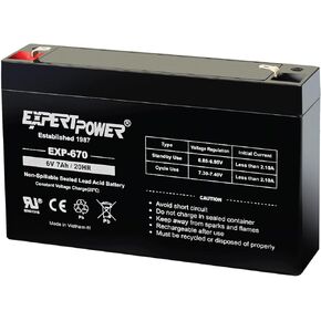 ExpertPower® 6Volt 7AH Sealed Lead Acid (SLA) Battery with F1 Terminal EXP670 Replaces Powertron PEA6V65F3 Enduring 3FM7