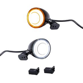 Switchback Front Bullet LED Turn Signals with Relocation Kit, Motorcycle Running Lights Compatible with Harley Sportster 883 1200 Dyna Touring Road King FLHR Road Glide Softail 1986-2023