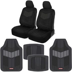 Motor Trend MTSC304MTSC688 ComfortPlush PU Leather Sideless Seat Covers (Front 2pc) & Heavy-Duty Floor Set (4pc Mat Combo) for Car Auto (Sedan Truck SUV Minivan)