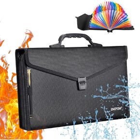 ENGPOW Accordian File Organizer Fireproof Expanding File Folder Filing Briefcase with 26 Multicolored Pockets,Durable Buckle,Portable Handle,Zipper Closure,A4 Letter Size for Travel,Home,Office