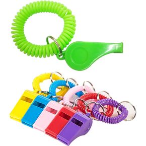 6pcs Sport Whistle with Bracelet - Loud Clear Plastic Whistles with Stretchable Coil Wrist Keychain Ring for Kids, Adults, Teachers - Ideal for Coaches, Referees, School, Soccer
