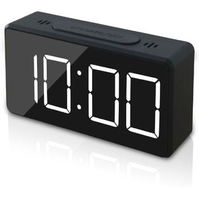 Small Mini Digital Alarm Clock for Travel with LED Time or Temperature Display Snooze, Adjustable Brightness Simple Operation 12/24Hr (Black)