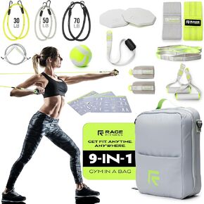 Ex Kit 9-in-1 Gym in a Bag - Stretch, Booty and Resistance Bands with Handles, Door Anchor - Travel, Office and at Home Workout Equipment Home Gym for Exercise, Yoga, and Fitness
