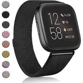 Amzpas bands Compatible with Fitbit Versa 2 / Fitbit Versa SE/Fitbit Versa Lite/Fitbit Versa, Breathable  Stainless Steel Loop Mesh Magnetic Adjustable Wristbands for Women Men