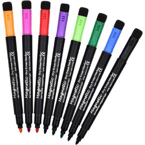 [UPGRADED Magnetic Dry Erase Markers - Fine Tip, Assorted Colors, 8 Pack, Low Odor Whiteboard markers for kids