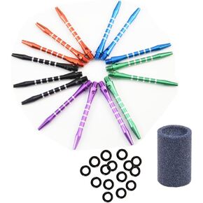 Dart Accessory Kits-15Pcs 53MM Aluminum Medium Darts Shafts Striped Dart Shaft +15Pcs O-Rings+1Pcs Dart Sharpener