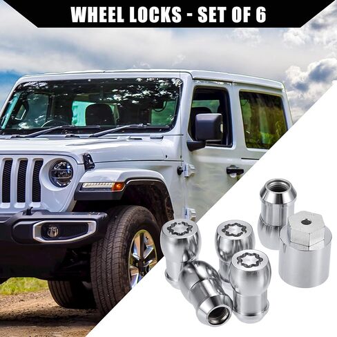 No.82215711 طقم صامولة قفل العجلة مع مفتاح لسيارة Jeep Wrangler JL 2018-2024 لسيارة Jeep Gladiator 2020-2024 / صواميل أقفال العجلات/معدن متين / مجموعة واحدة فضية اللون in Kuwait