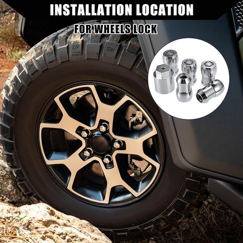 No.82215711 طقم صامولة قفل العجلة مع مفتاح لسيارة Jeep Wrangler JL 2018-2024 لسيارة Jeep Gladiator 2020-2024 / صواميل أقفال العجلات/معدن متين / مجموعة واحدة فضية اللون in Kuwait