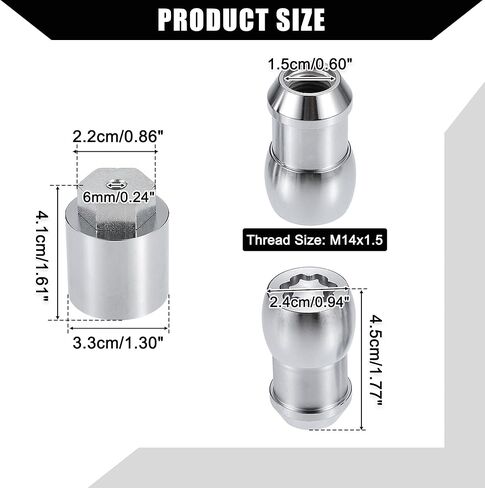 No.82215711 طقم صامولة قفل العجلة مع مفتاح لسيارة Jeep Wrangler JL 2018-2024 لسيارة Jeep Gladiator 2020-2024 / صواميل أقفال العجلات/معدن متين / مجموعة واحدة فضية اللون in Kuwait