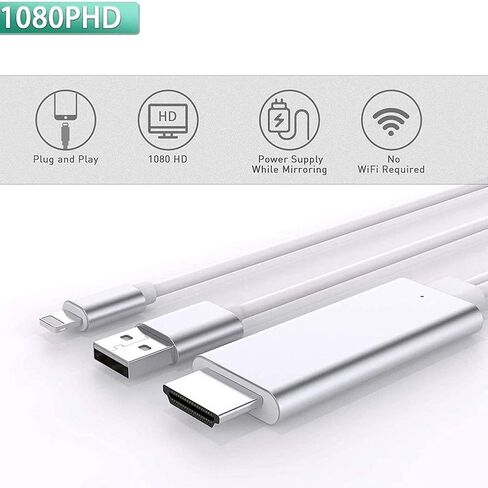 [Apple MFi Certified] Apple Lightning to HDMI Cable for iPhone to TV, Compatible for iPhone iPad to HDMI Cable Cord, 6FT 1080P Digital AV Adapter HDTV Cable for iPhone/iPad to TV Projector Monitor in Kuwait