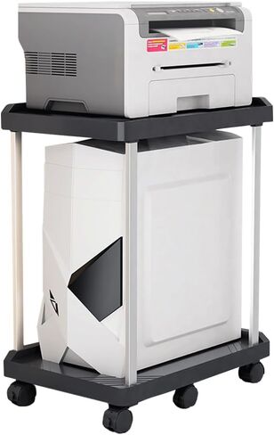 xify's Computer Tower Stand Double Tiers Mobile CPU Printer Stand with 6 Caster Wheels for Home Office Fits PC Under Desk Organization Shelf, Black, 11.81 * 17.72 * 20.87 Inches in Saudi Arabia