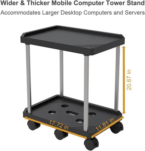 xify's Computer Tower Stand Double Tiers Mobile CPU Printer Stand with 6 Caster Wheels for Home Office Fits PC Under Desk Organization Shelf, Black, 11.81 * 17.72 * 20.87 Inches in Saudi Arabia