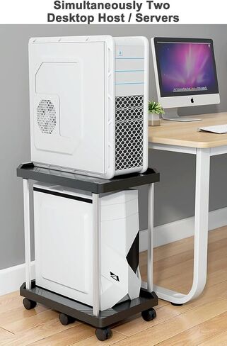 xify's Computer Tower Stand Double Tiers Mobile CPU Printer Stand with 6 Caster Wheels for Home Office Fits PC Under Desk Organization Shelf, Black, 11.81 * 17.72 * 20.87 Inches in Saudi Arabia