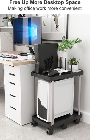 xify's Computer Tower Stand Double Tiers Mobile CPU Printer Stand with 6 Caster Wheels for Home Office Fits PC Under Desk Organization Shelf, Black, 11.81 * 17.72 * 20.87 Inches in Saudi Arabia