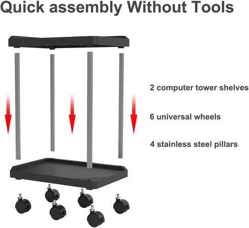 xify's Computer Tower Stand Double Tiers Mobile CPU Printer Stand with 6 Caster Wheels for Home Office Fits PC Under Desk Organization Shelf, Black, 11.81 * 17.72 * 20.87 Inches in Saudi Arabia