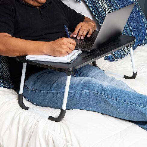 Mind Reader Lap Desk Laptop Stand, Bed Tray, Folding Legs, Couch Table, Portable, MDF, 23.25" L x 13.75" W x 10.5" H, Black in Saudi Arabia