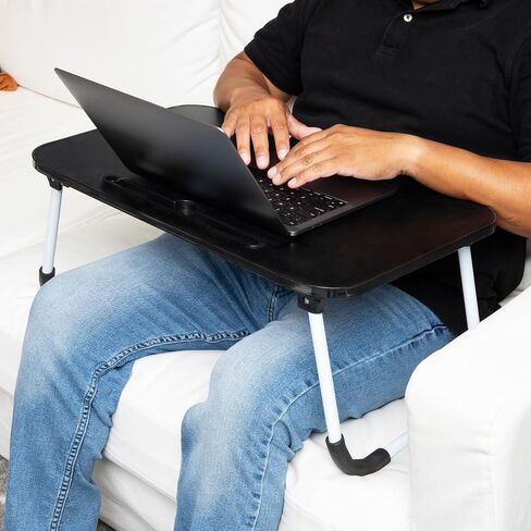 Mind Reader Lap Desk Laptop Stand, Bed Tray, Folding Legs, Couch Table, Portable, MDF, 23.25" L x 13.75" W x 10.5" H, Black in Saudi Arabia