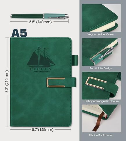 دفتر ملاحظات منقط من الجلد البني، دفتر ملاحظات بشبكة A5 مع قلم للعمل، تدوين الملاحظات، السفر، مجلات غلاف فني لكتابة النساء والرجال، 160 صفحة 100 جرام في المتر المربع ورق رصاص سميك 5.7 بوصة × 8.2 in Kuwait