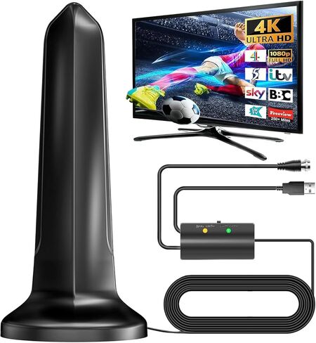 هوائي تلفزيون مطور 2024، مضخم داخلي رقمي عالي الدقة ذكي يزيد عن 600 ميل - معزز إشارة خارجية للقناة المحلية - دعم جوي ممتاز 4K 8K HDTV 1080p Fire Stick جميع أجهزة التلفاز - كابل سميك 25 قدم in Kuwait