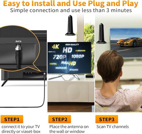 هوائي تلفزيون مطور 2024، مضخم داخلي رقمي عالي الدقة ذكي يزيد عن 600 ميل - معزز إشارة خارجية للقناة المحلية - دعم جوي ممتاز 4K 8K HDTV 1080p Fire Stick جميع أجهزة التلفاز - كابل سميك 25 قدم in Kuwait