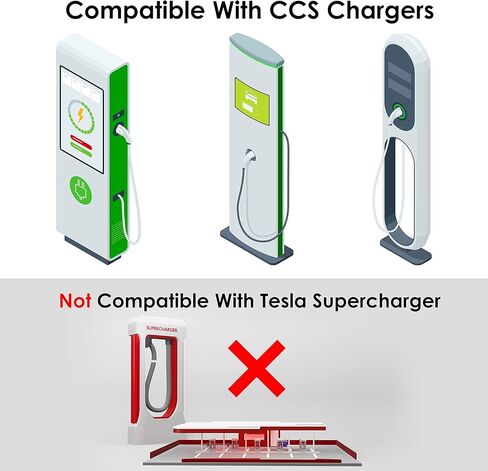 محول CCS لطرازات Tesla 3 وY وS وX - شحن سريع لجهاز Tesla الخاص بك باستخدام شواحن CCS - زيادة مرونة الشحن مع محطات الشحن السريع المتوافقة من المستوى 3 - لأصحاب Tesla فقط in Kuwait
